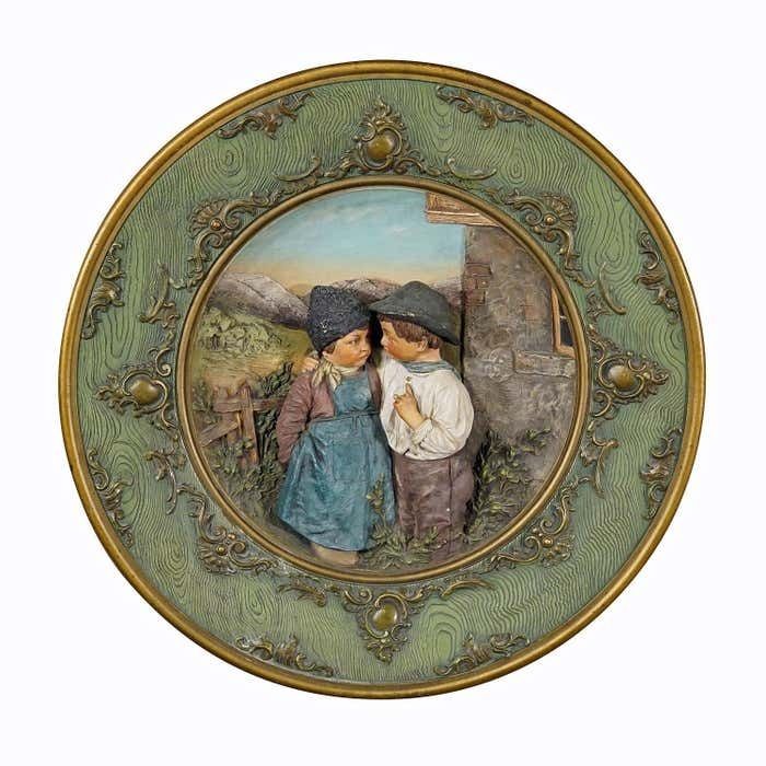 Terracotta Wall Plate With Lovely Children In Traditional Costumes By Johann Mar photo furniture