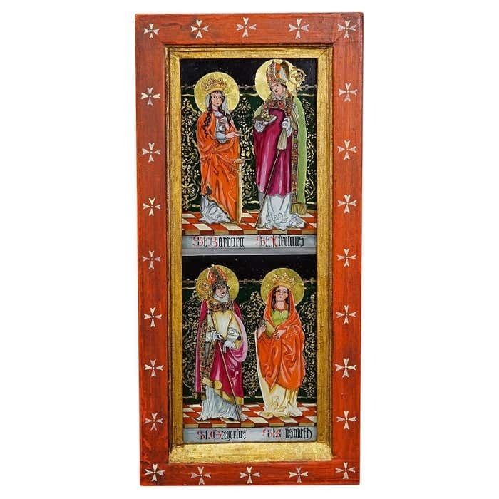 Antique Oil Painting With Four Saints, Germany Ca. 1920s
