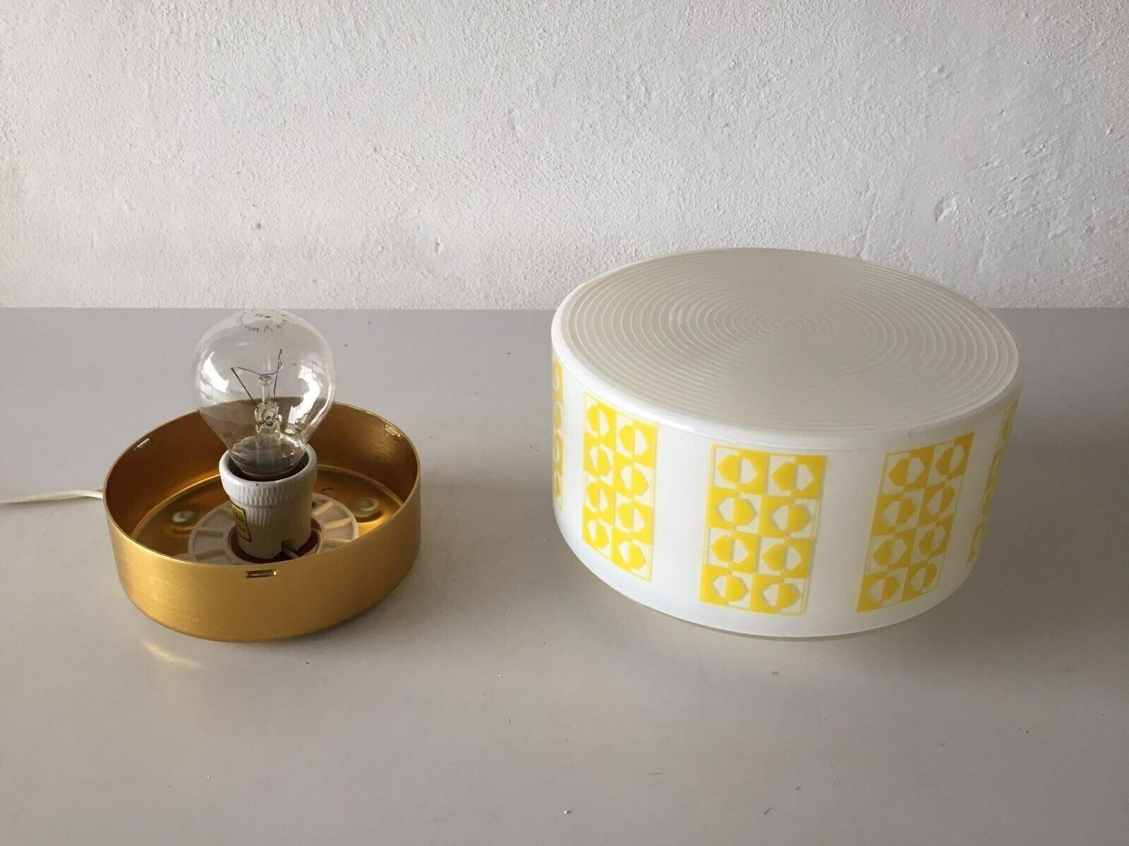50s Wall Lamp By Veb   Beautiful Opal Glass Lampshade With Yellow Decoratives   Lighting Ddr Germany   Beleuchtungskombination Görlitz photo 339.0