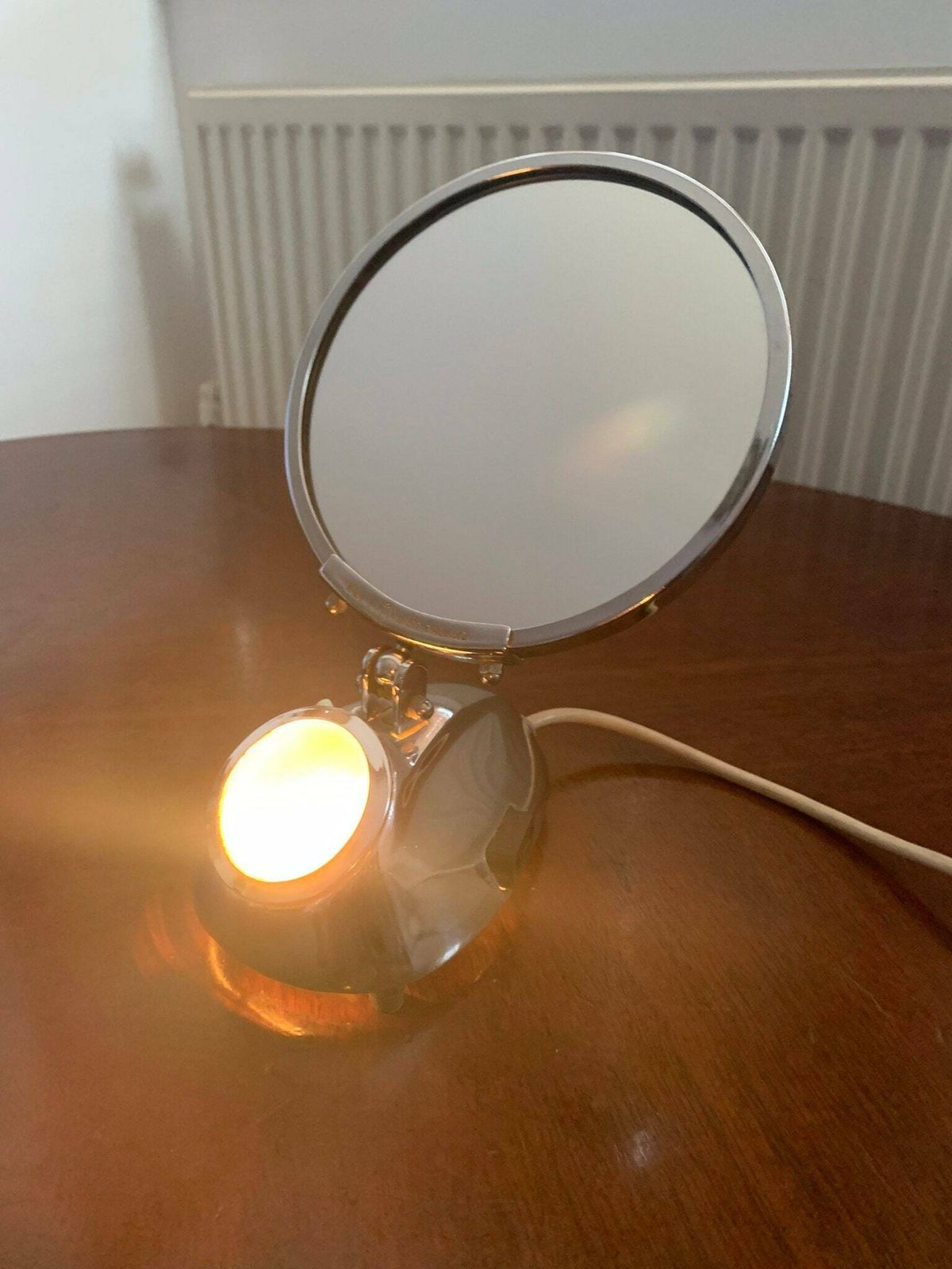 Original Art Deco English Chrome Double Sided Bathroom Shaving/Vanity Mirror C/W Working Switched Light By Coalport England