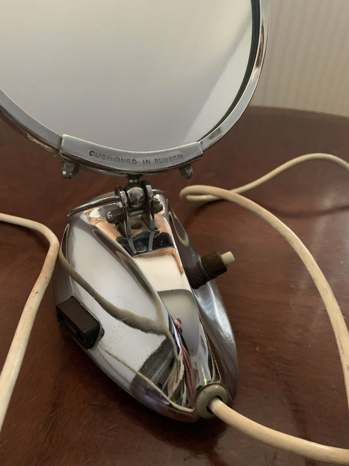 photo furniture Original Art Deco English Chrome Double Sided Bathroom Shaving/Vanity Mirror C/W Working Switched Light By Coalport England