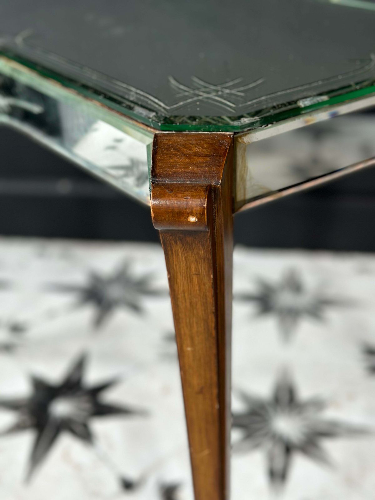 Original French 1930’s Mirror Side Table. Etched Mirror Glass. Dainty French Chic. photo Furniture