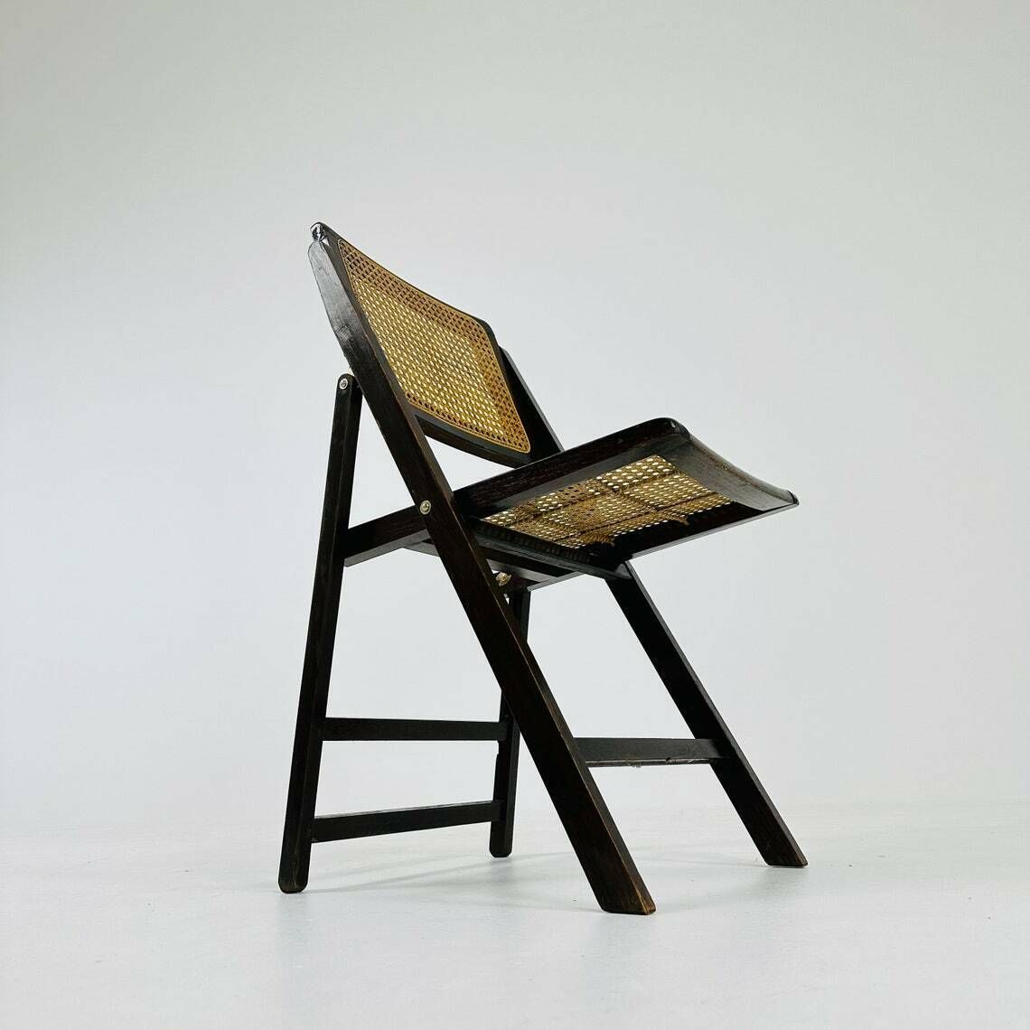 Rattan Vintage Folding Chair Gilles Ebonized Italy, 1960s photo buy