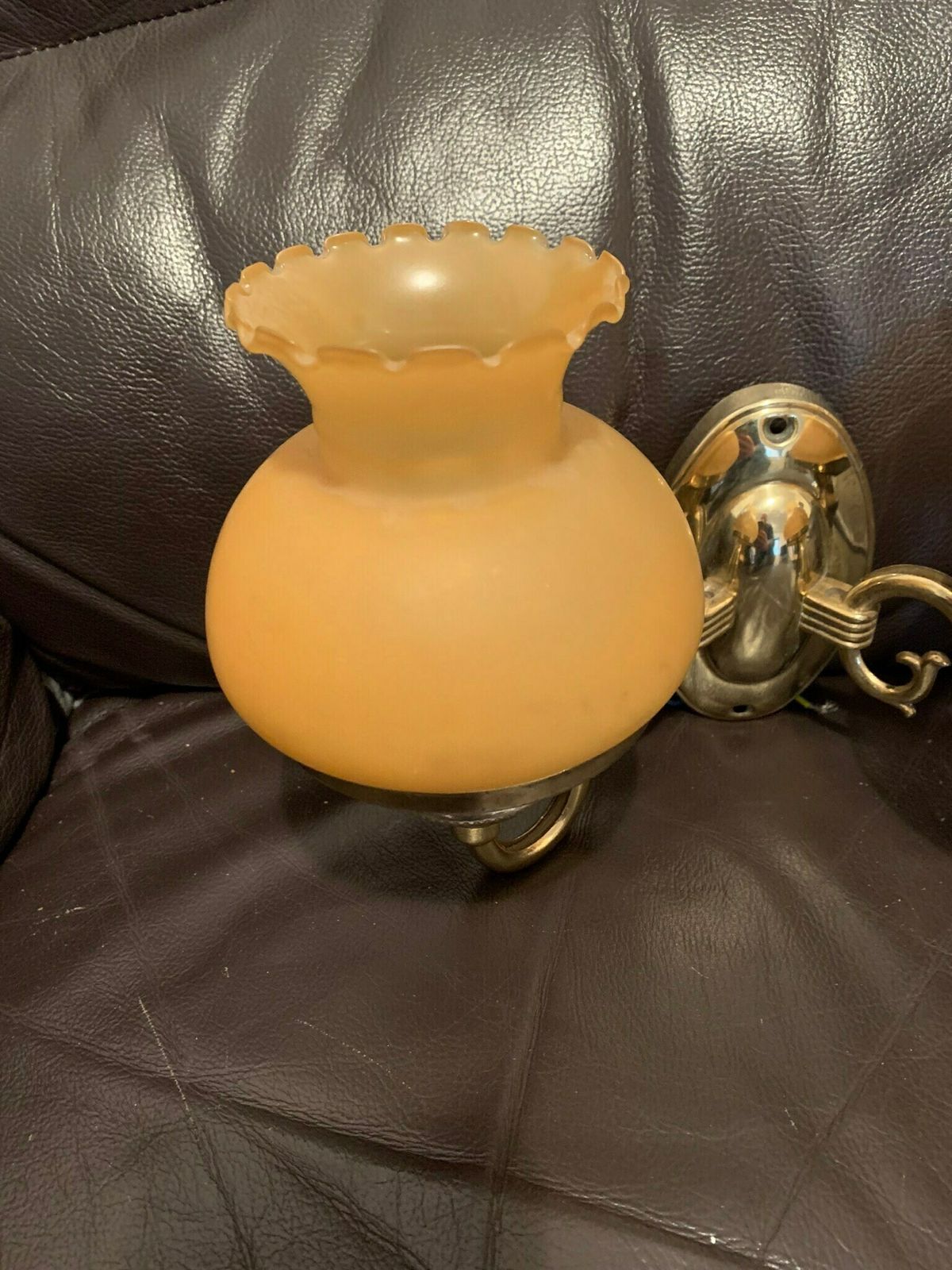 Original Vintage Mcm 70s 80s Retro Brass & Matt Peach Glass Double Wall Light/Sconce photo furniture