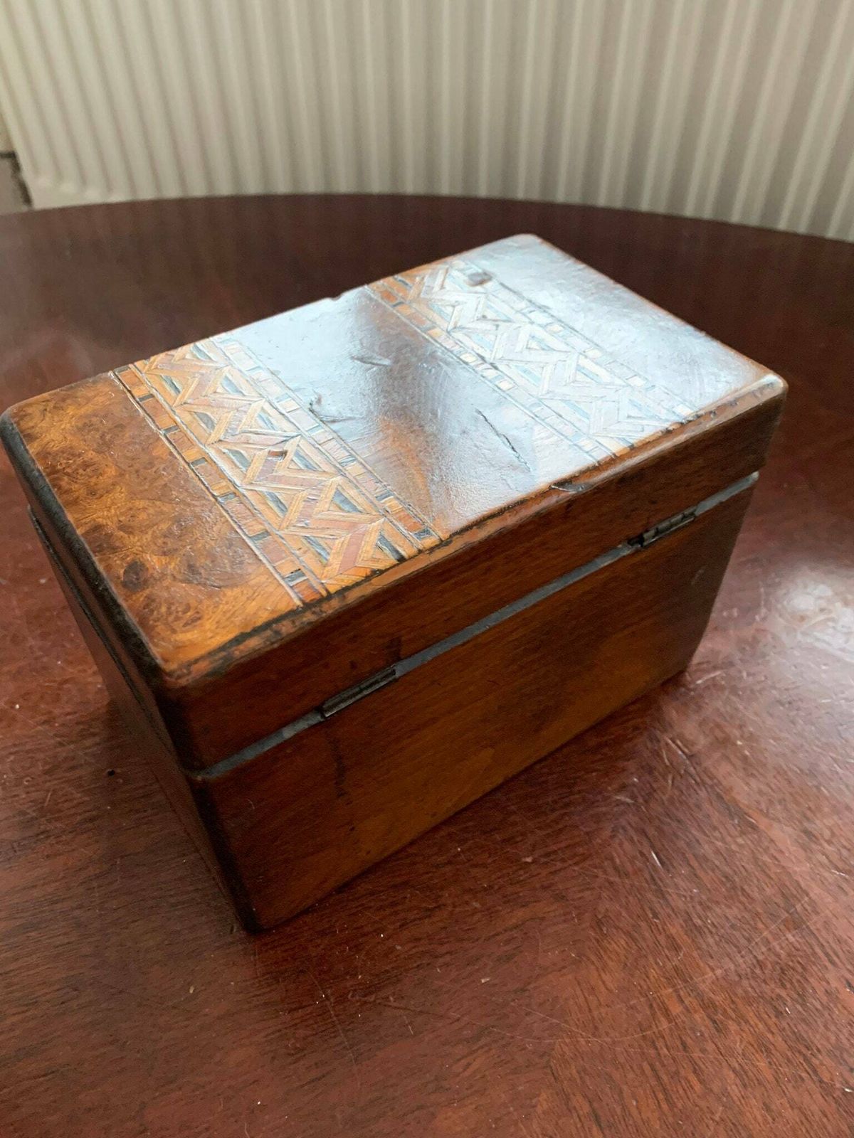Antique Early Victorian Inlaid Marquetry Banded Walnut Tea Caddy photo Home Decor