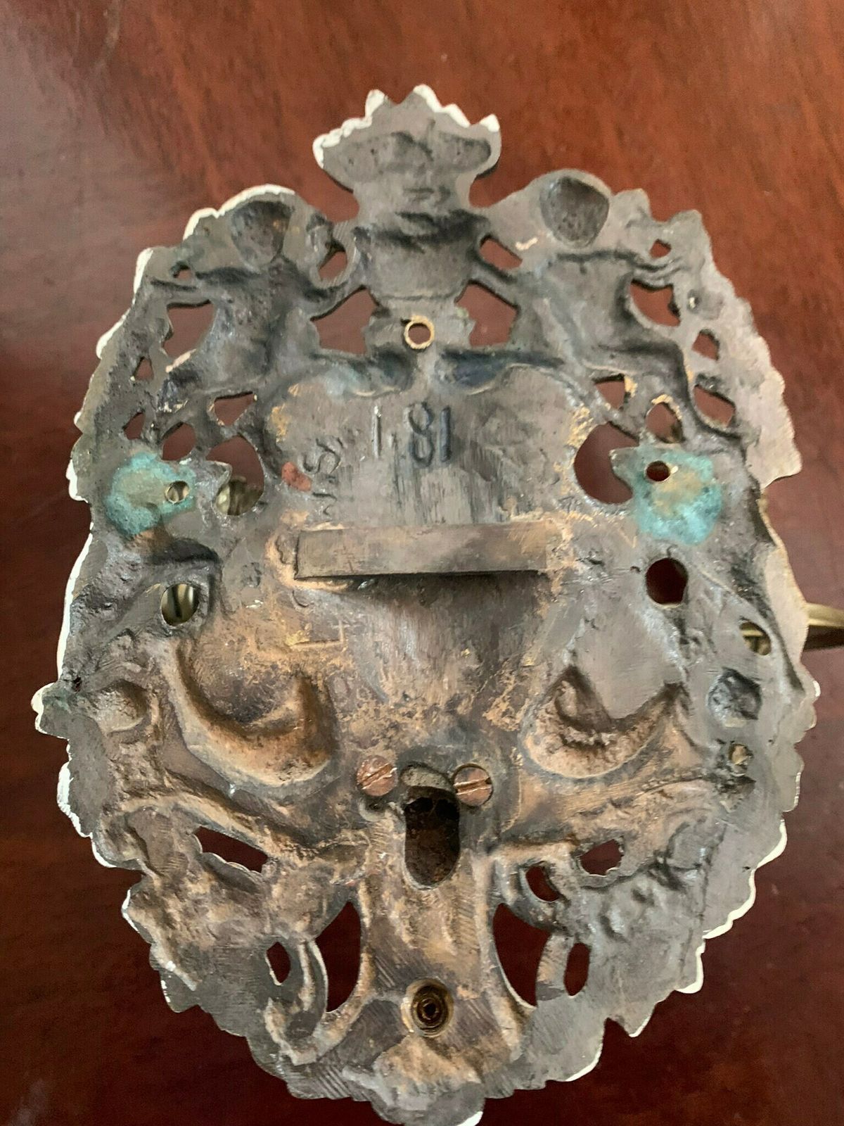 Original Pair Of Antique Rococo Gothic Solid Brass Double Candle Wall Sconces Adorned With Cherubs photo vinterior