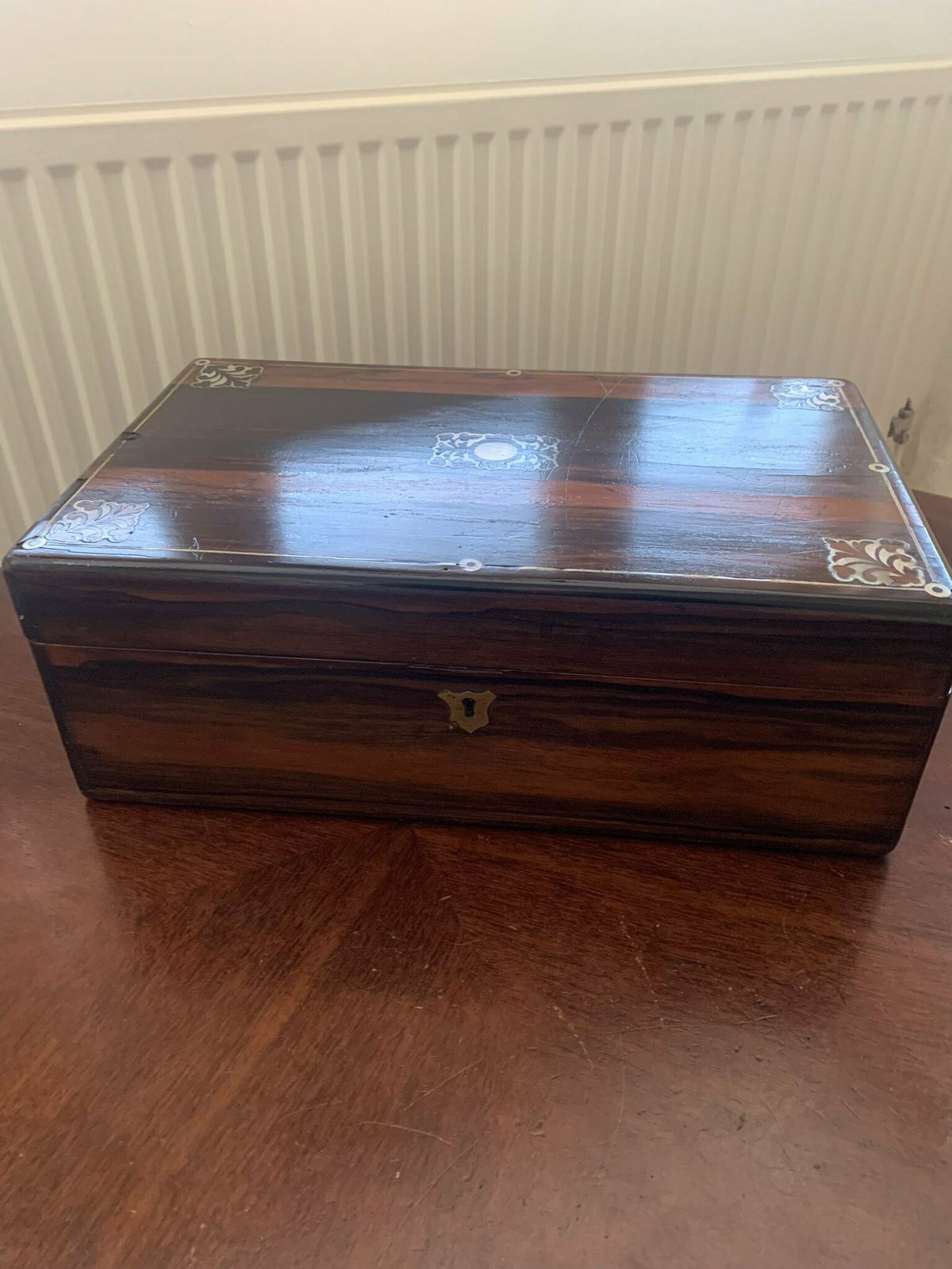 Substantial Original Antique English Victorian Coromandel & Mother Of Pearl Writing Slope/Desk/Box photo furniture