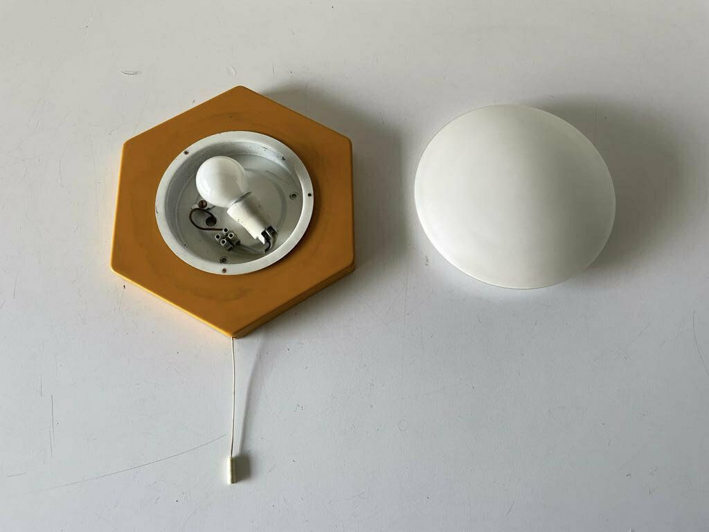Pop Art Orange Metal & Milk Round Glass Single Sconce By Rolf Krüger For Heinz Neuhaus Leuchten, 1970s, Germany photo vinterior