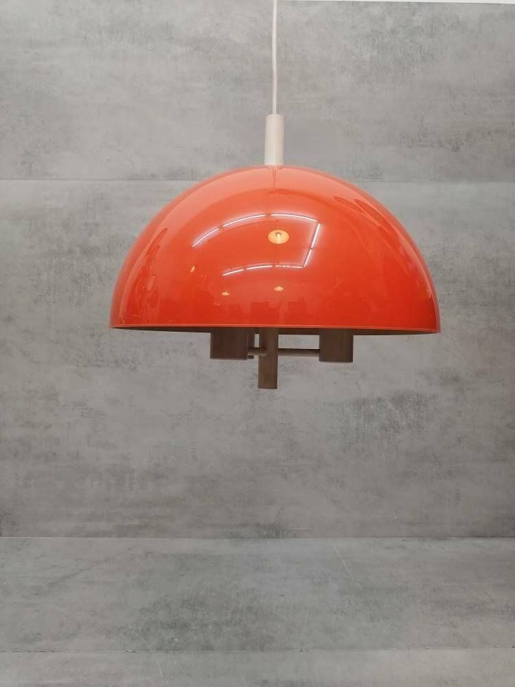 Harvey Space Age Guzzini For Meblo Orange Hanging Lamp, 1960s