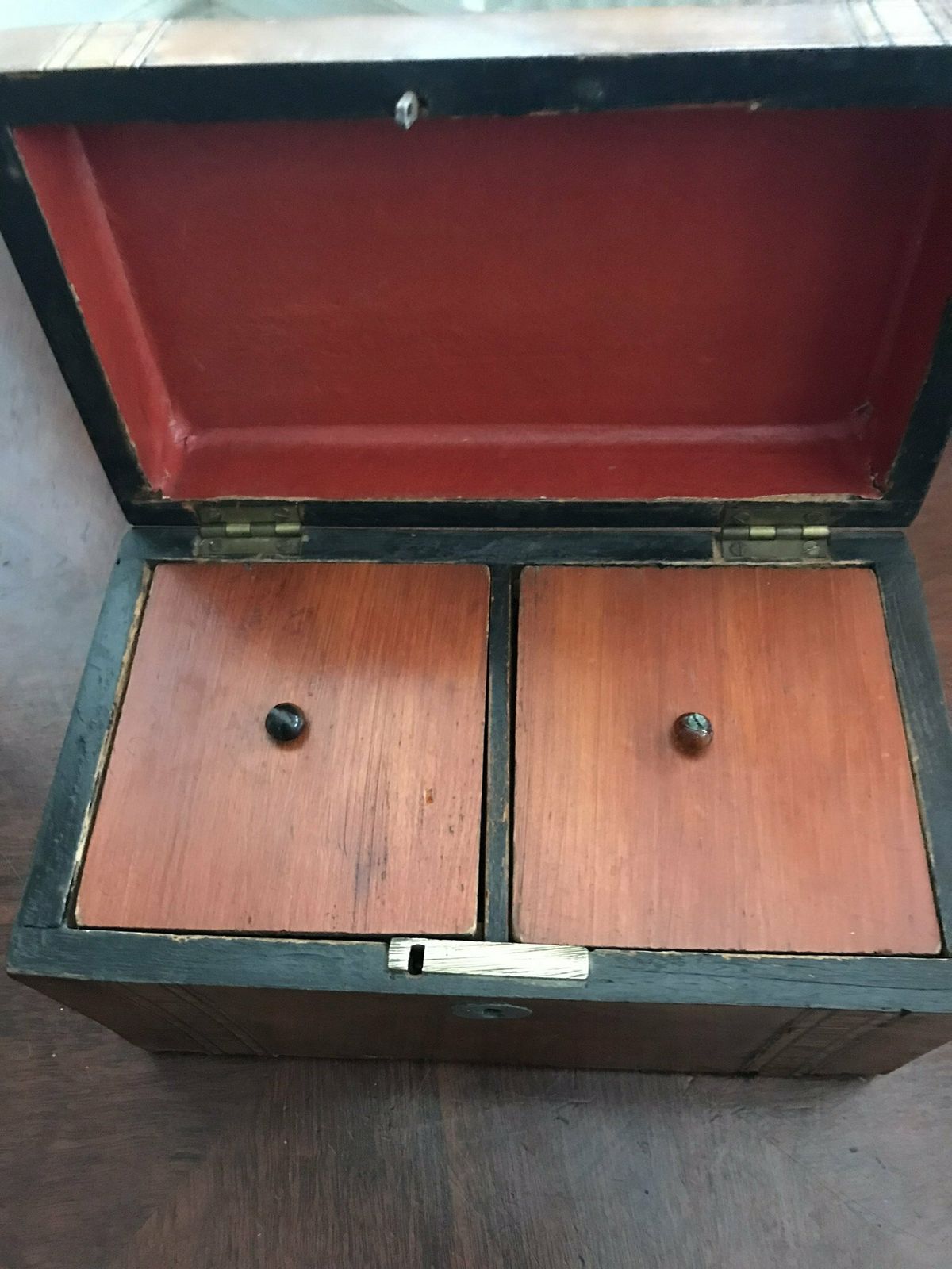 Pretty Antique Victorian Marquetry Inlaid Mahogany Twin Tea Caddy photo 125.0