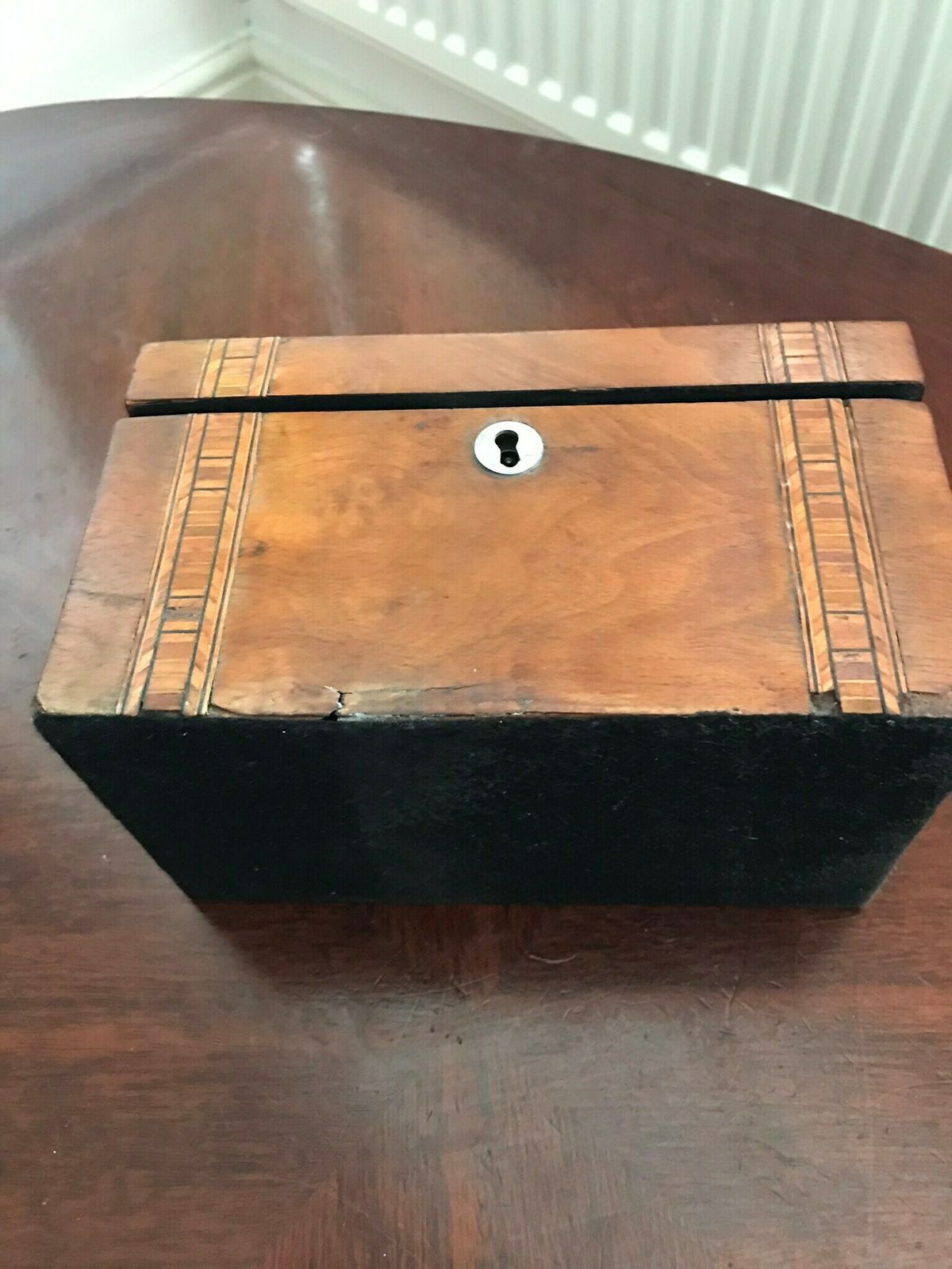 Pretty Antique Victorian Marquetry Inlaid Mahogany Twin Tea Caddy photo vintage