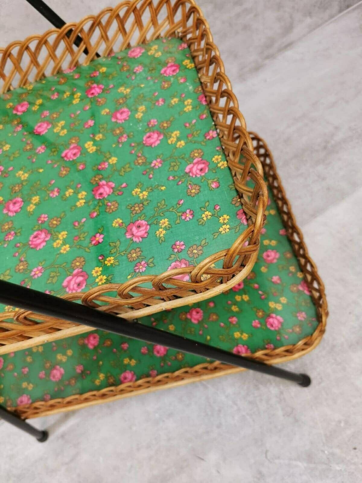 Italian Ripiano And Wicker Side Table Service Plates, 1970s photo vinterior