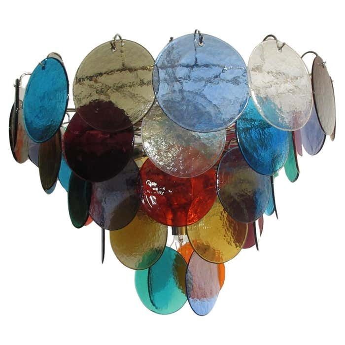 Italian Multicolored Glass Disks Chandelier, Murano