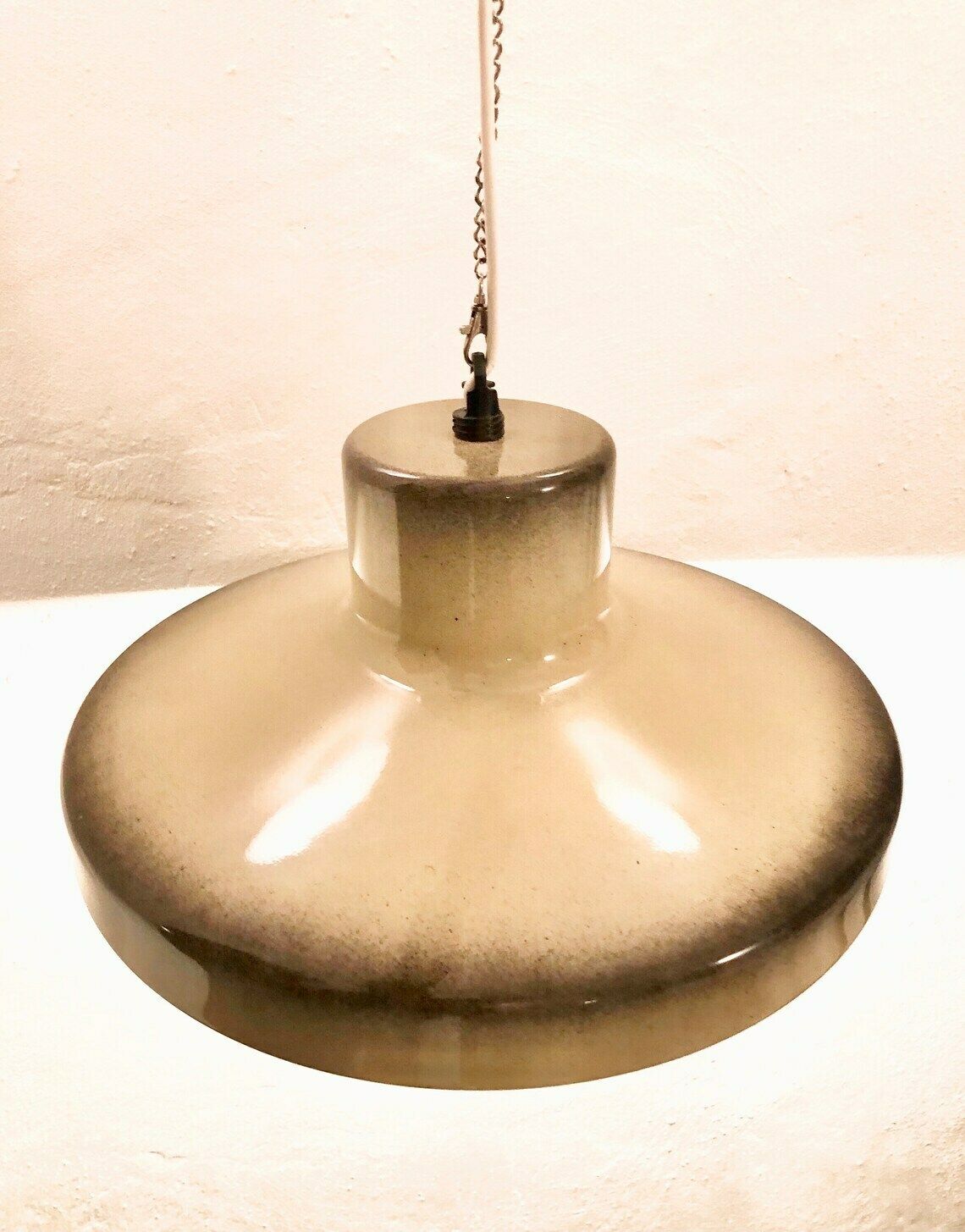 Postmodern Large Danish Graffiti Style Ceiling Lamp In Black And Beige Painted Metal With Cool Hanger And Chain Suspension photo 245.0