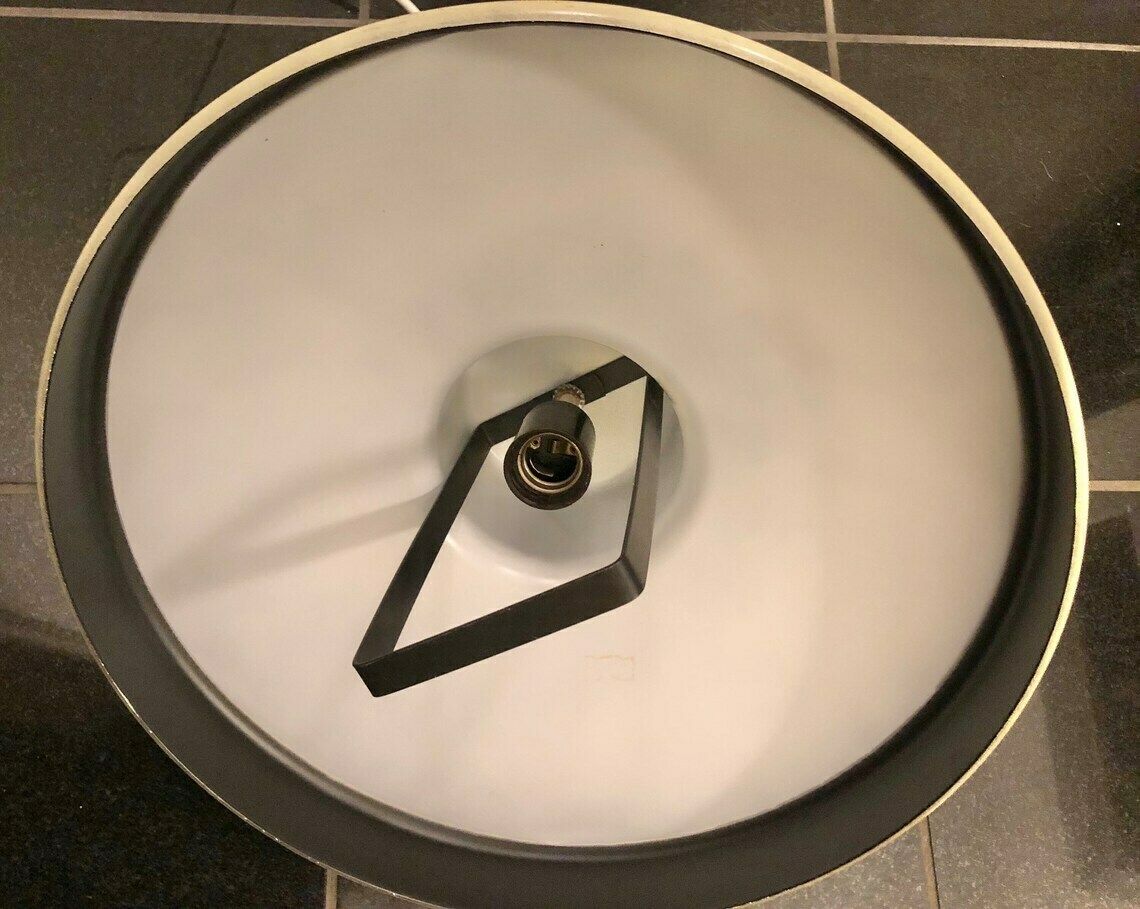 Postmodern Large Danish Graffiti Style Ceiling Lamp In Black And Beige Painted Metal With Cool Hanger And Chain Suspension photo vintage