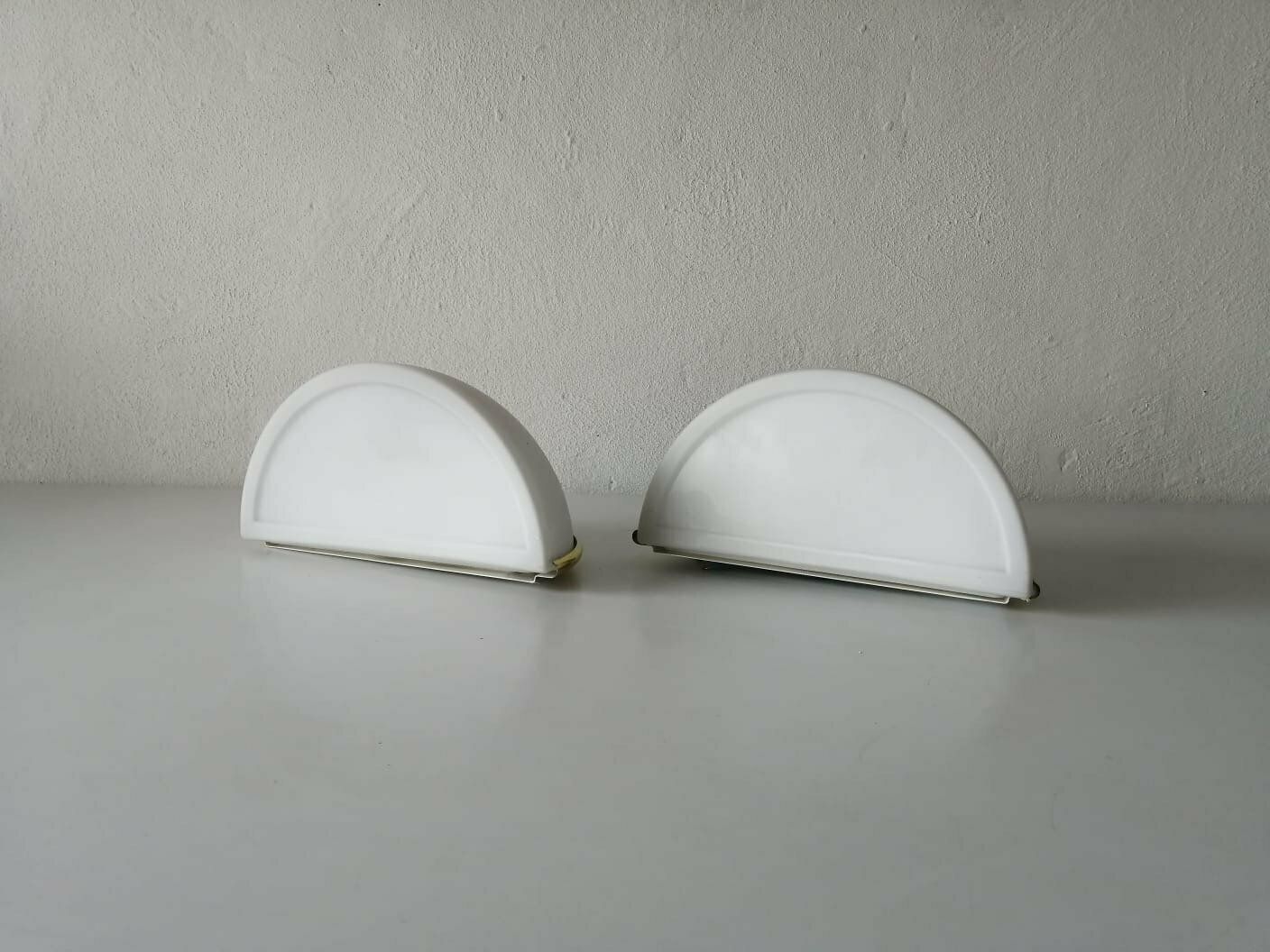 Limburg Half Moon Opal Glass & Gold Metal Frame Pair Of Sconces, 1980s Germany photo 604.0