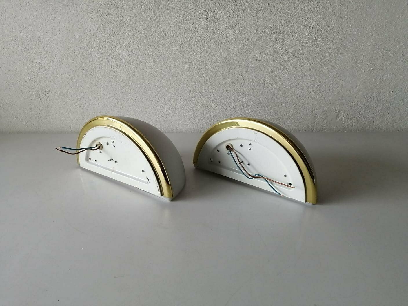 Limburg Half Moon Opal Glass & Gold Metal Frame Pair Of Sconces, 1980s Germany photo buy