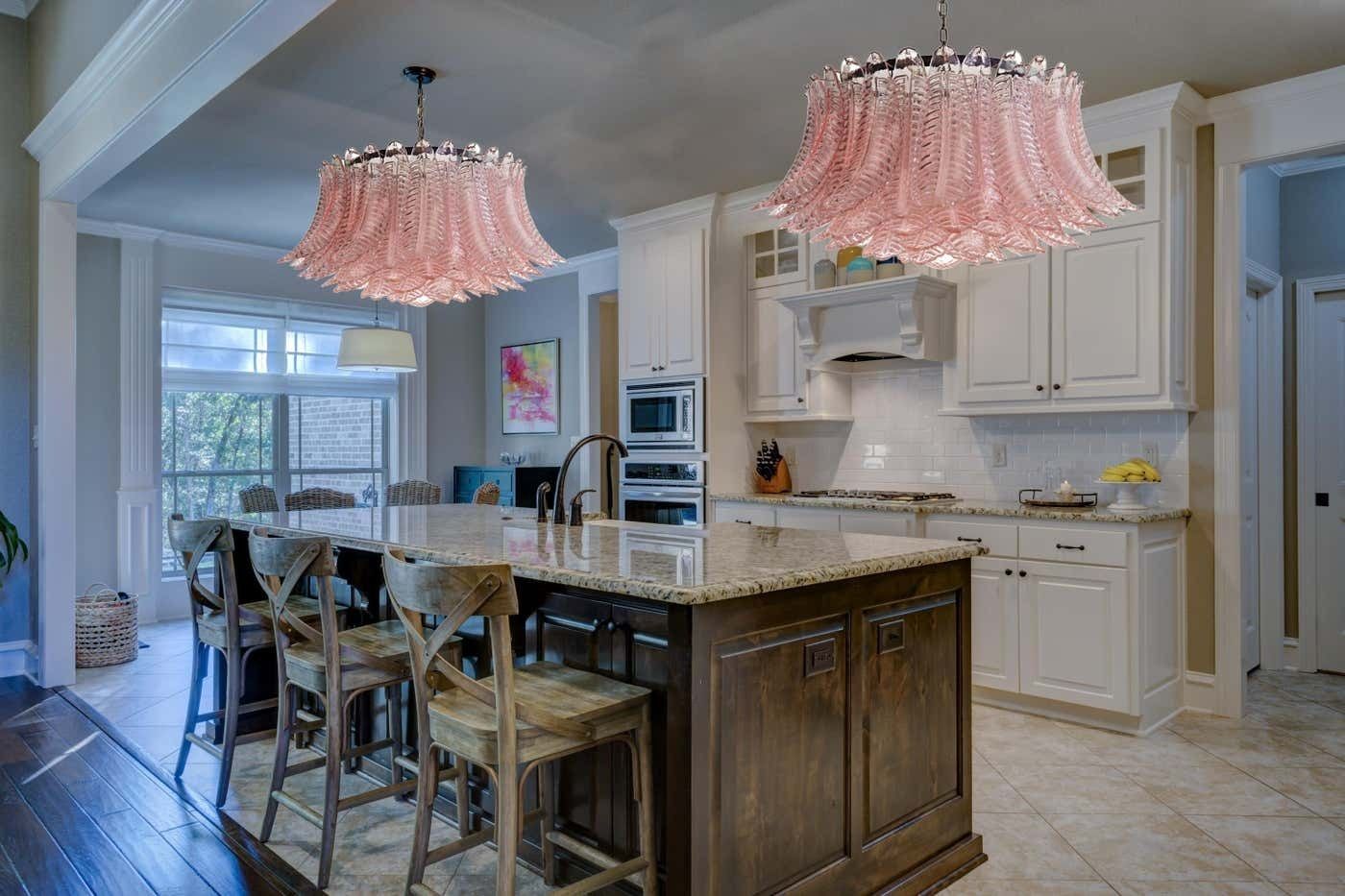 Pair Italian Pink Glass Ceiling Light Chandeliers, Murano, 1990 photo furniture