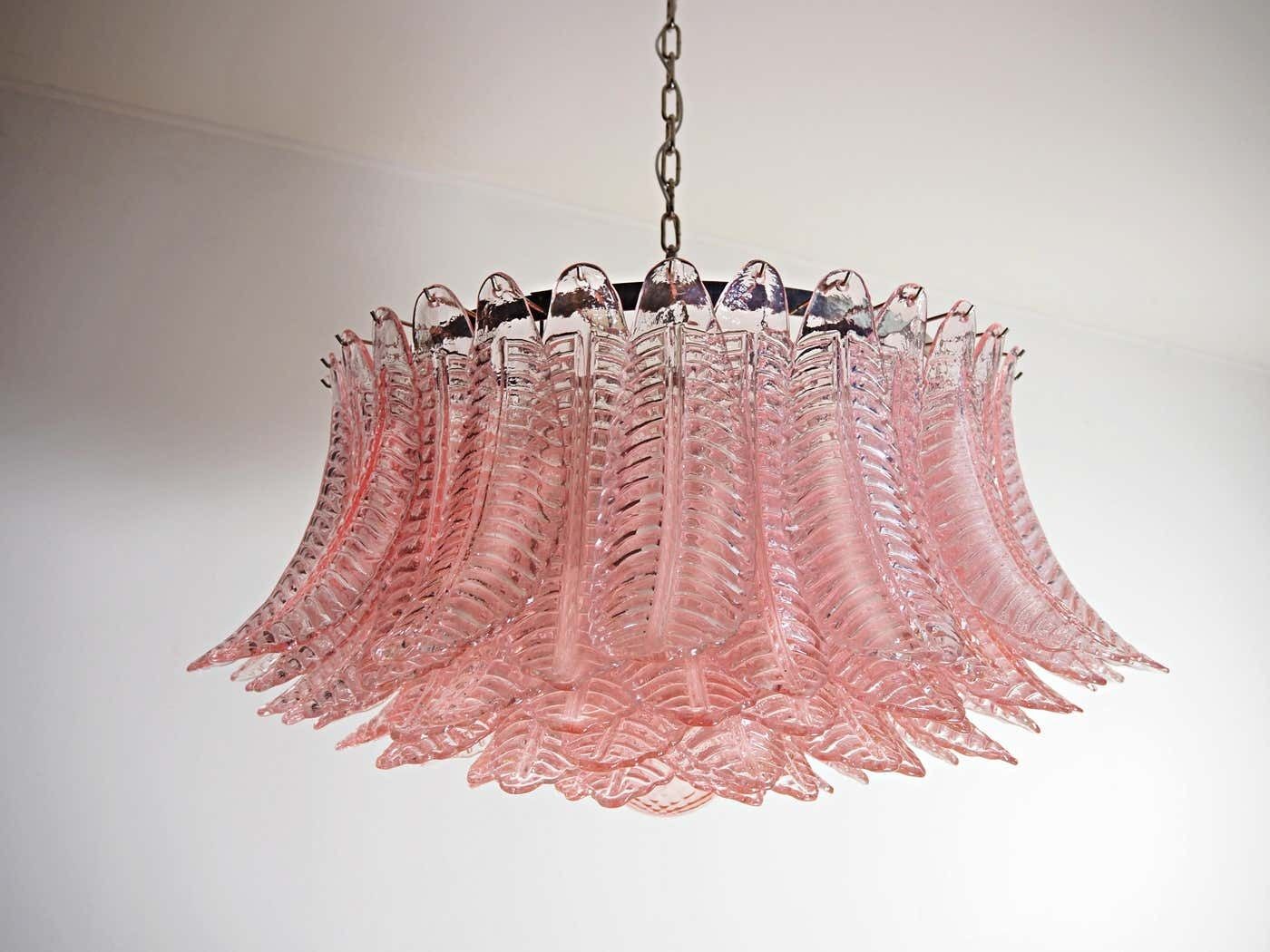 photo buy Pair Italian Pink Glass Ceiling Light Chandeliers, Murano, 1990