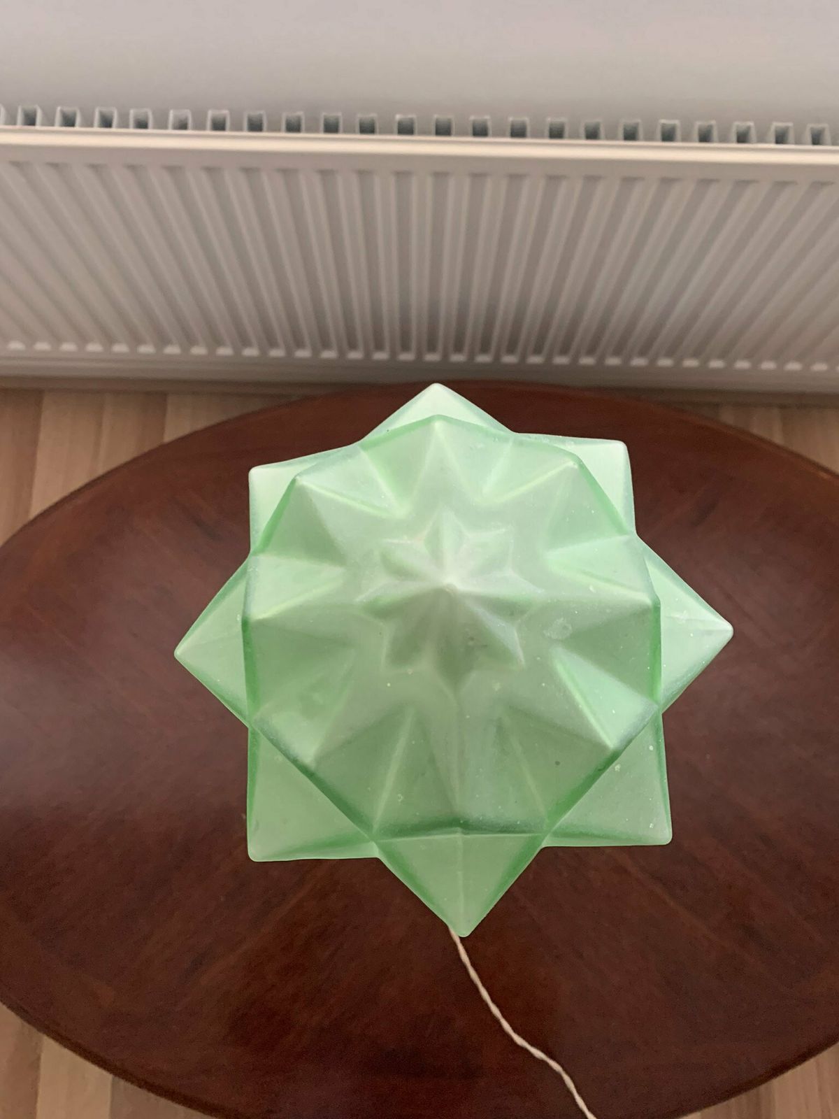 photo furniture Extraordinary Large Original Uranium Art Deco Chrome & Green Icosahedron Frosted Vaseline Glass Table Lamp Working