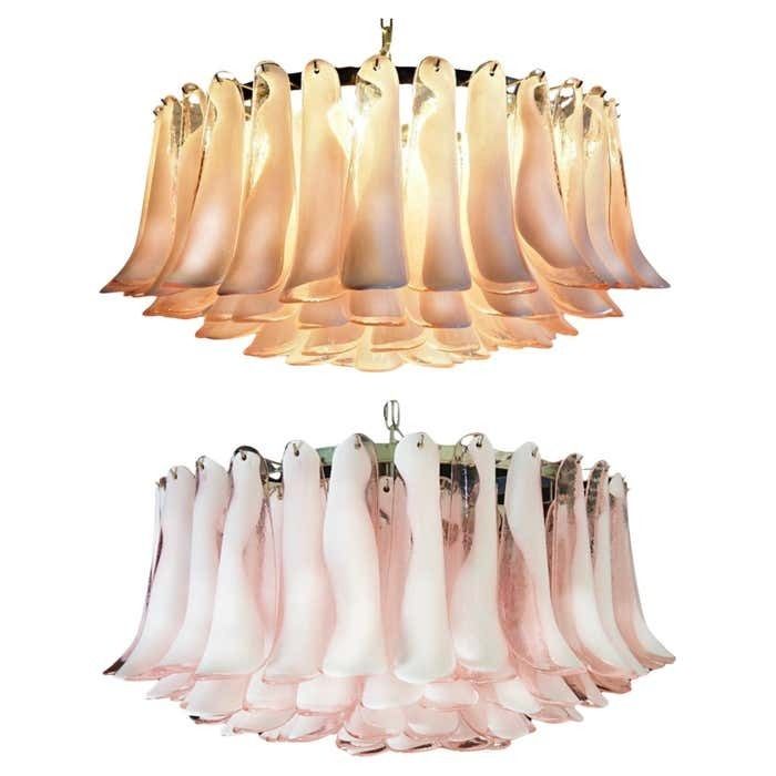 Amazing Pair Murano Pink Petal Chandeliers