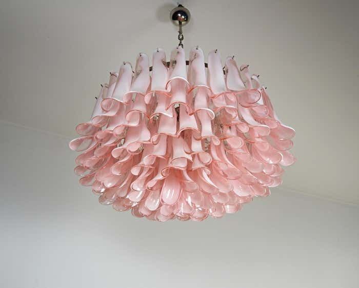 Amazing Pair Murano Pink Petal Chandeliers photo for sale