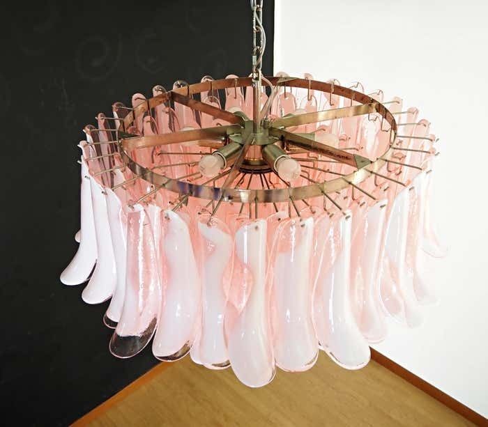 Amazing Pair Murano Pink Petal Chandeliers photo buy