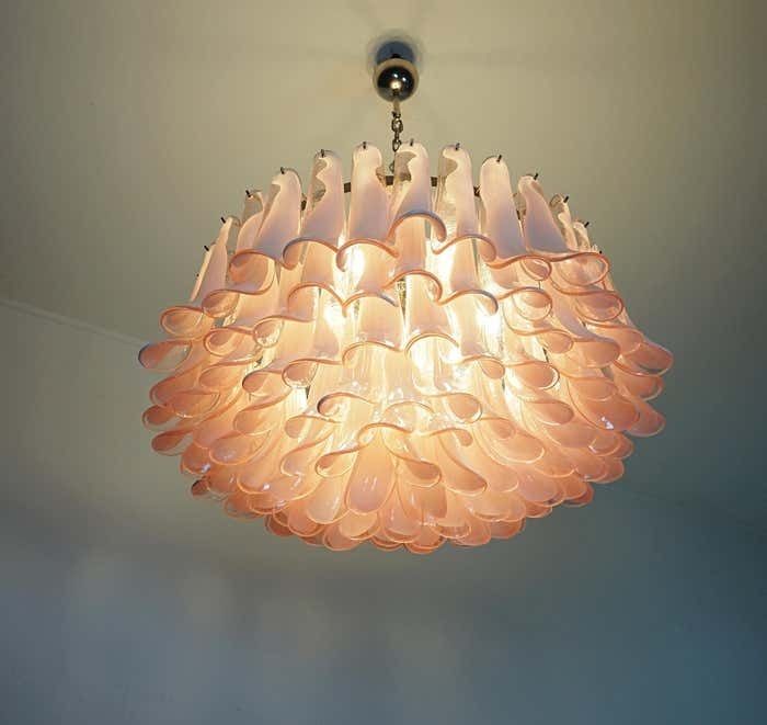 photo furniture Amazing Pair Murano Pink Petal Chandeliers