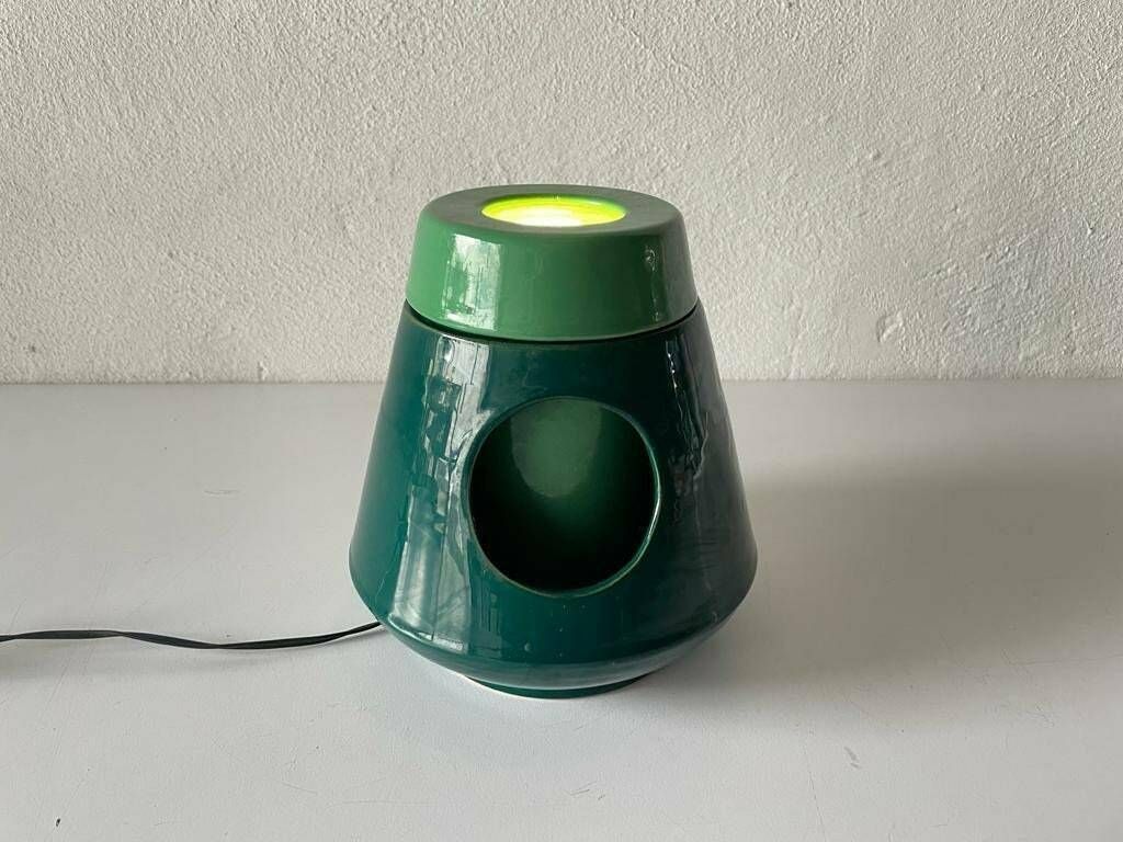 Very Rare Italian Mid Century Modern Green Ceramic Swivel Table Lamp, 1960s, Italy