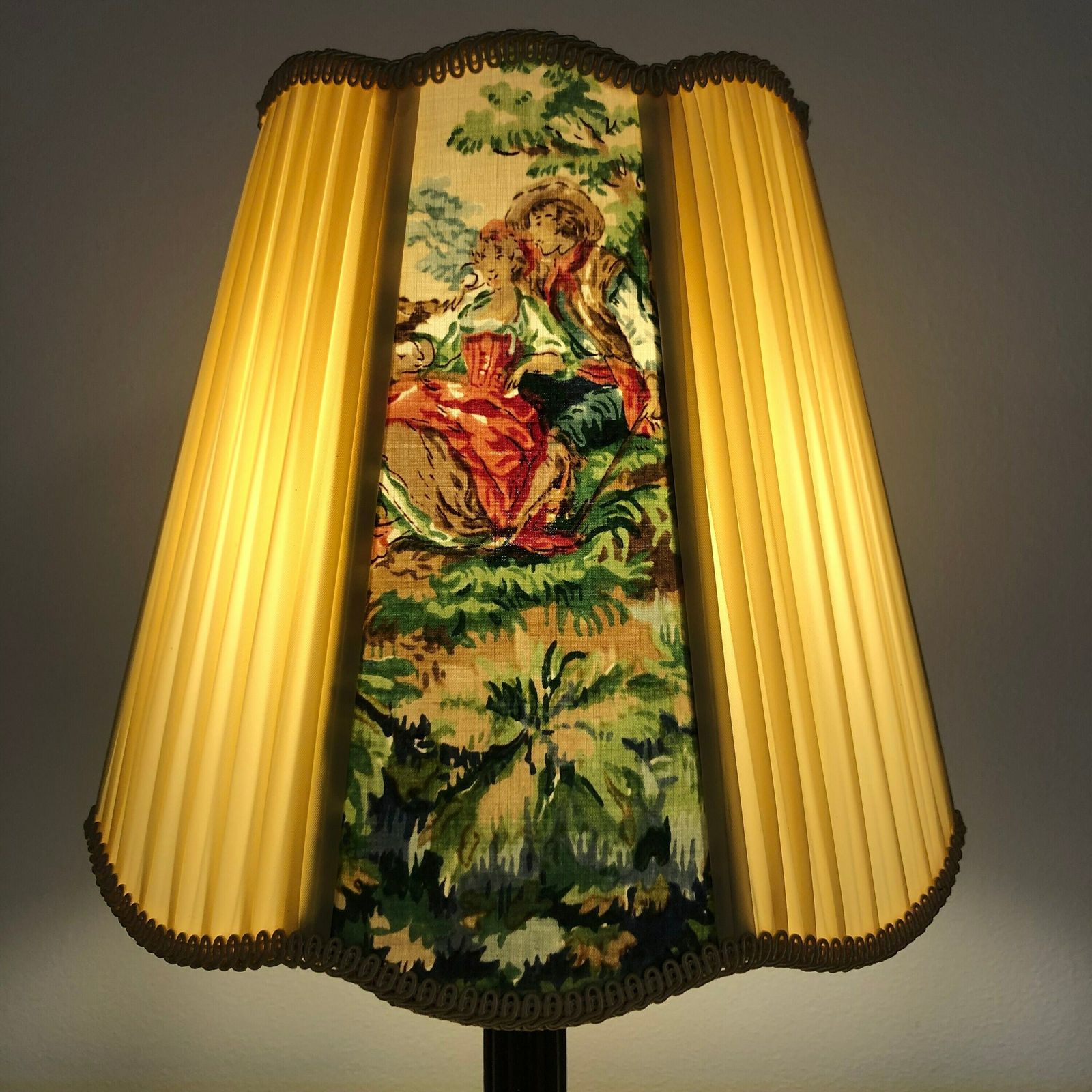 Danish Original Art Deco Design Wood And Brass Table Lamp With Vintage Painted Shade photo 220.0