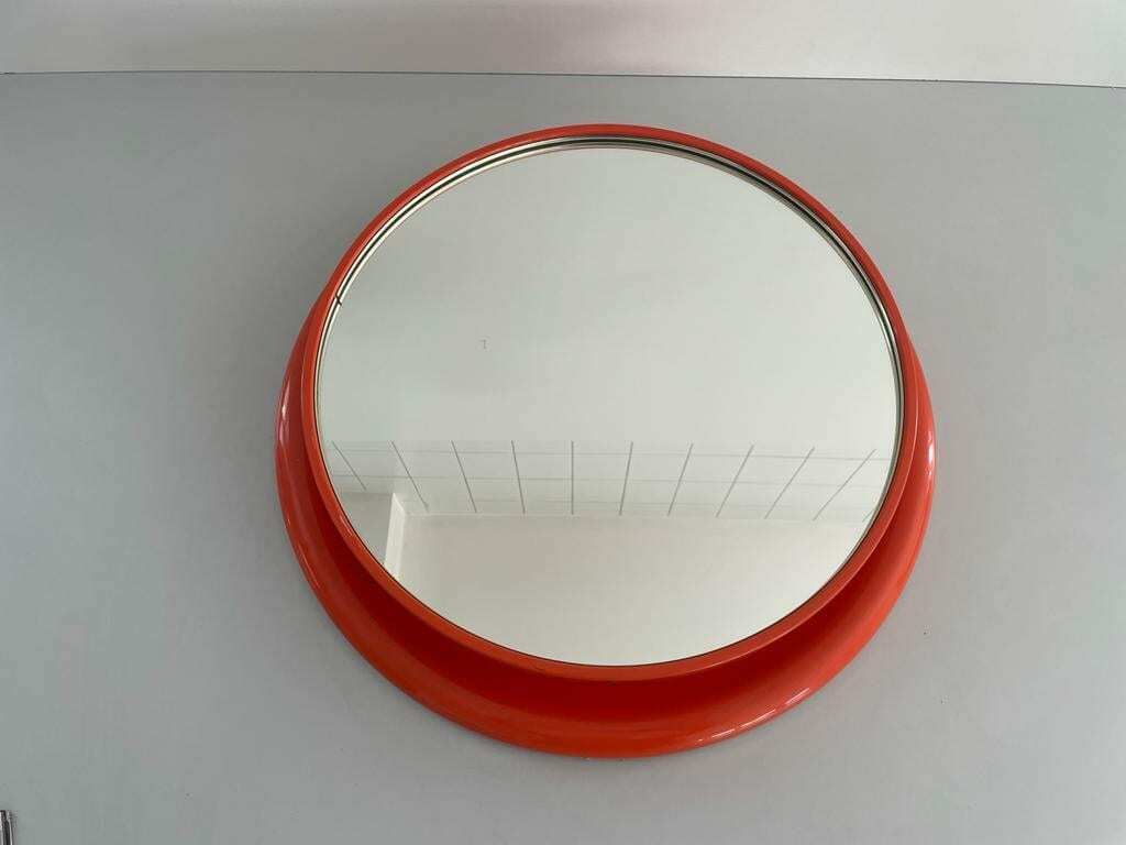 photo furniture Wonderful Orange Metal Pop Art Italian Round Wall Mirror, 1970s, Italy