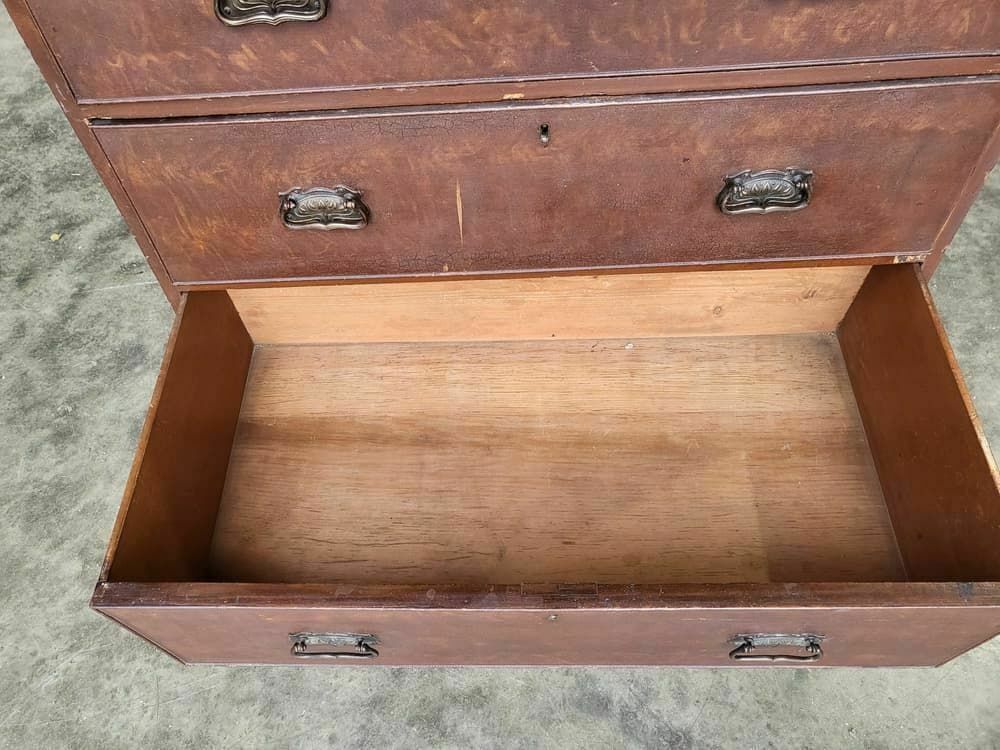 Antique Victorian Small Chest Of Drawers Bracket Feet 3 Drawers Brass Handles photo 220.0