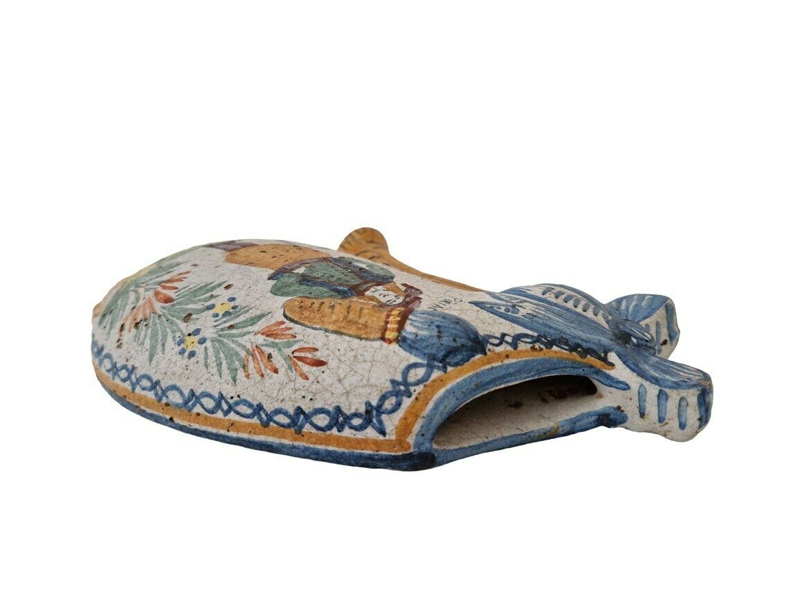 Henriot Quimper Faience Wall Pocket Bagpipe Vase, Hand Painted French Pottery Breton Souvenir photo furniture