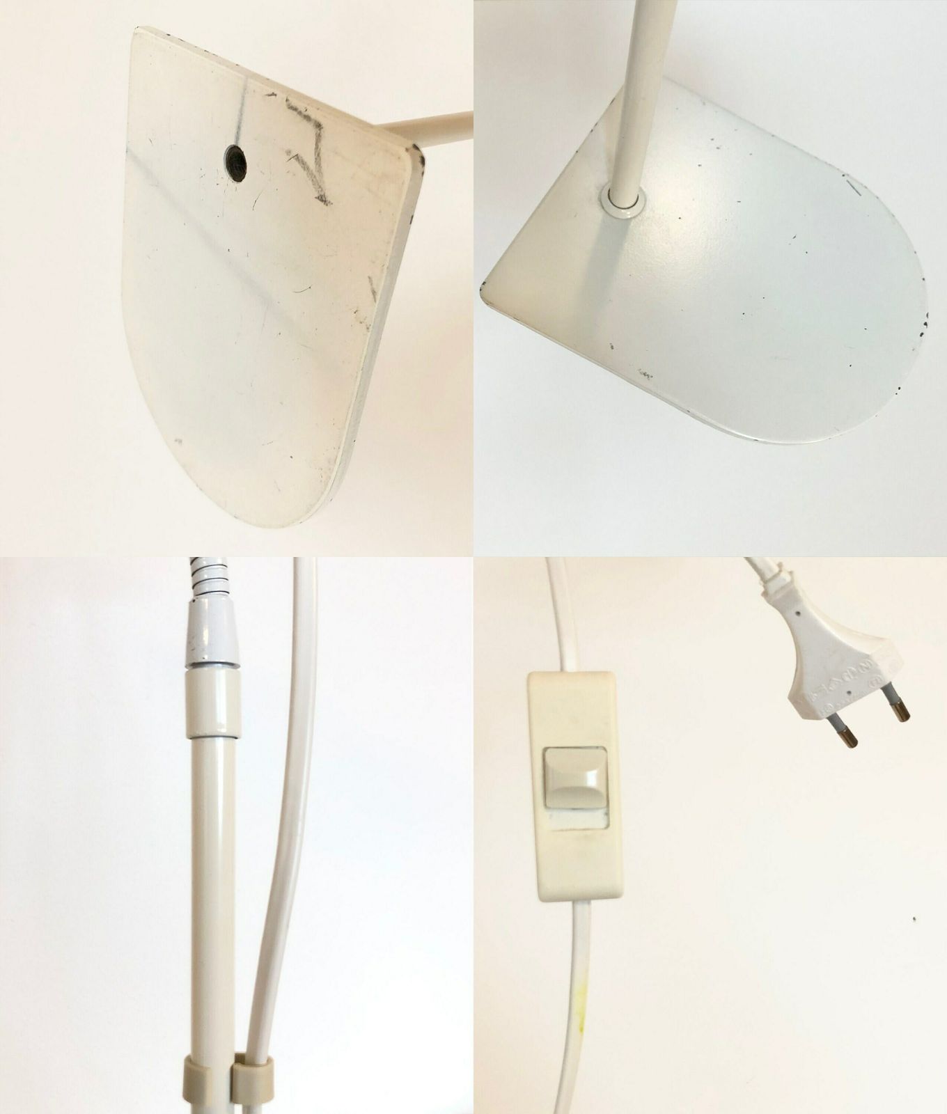 photo furniture Original Cool Vintage Postmodern Abo Model “Nice” Danish Design Table Lamp In Perforated Metal With White Paint And Adjustable Shade