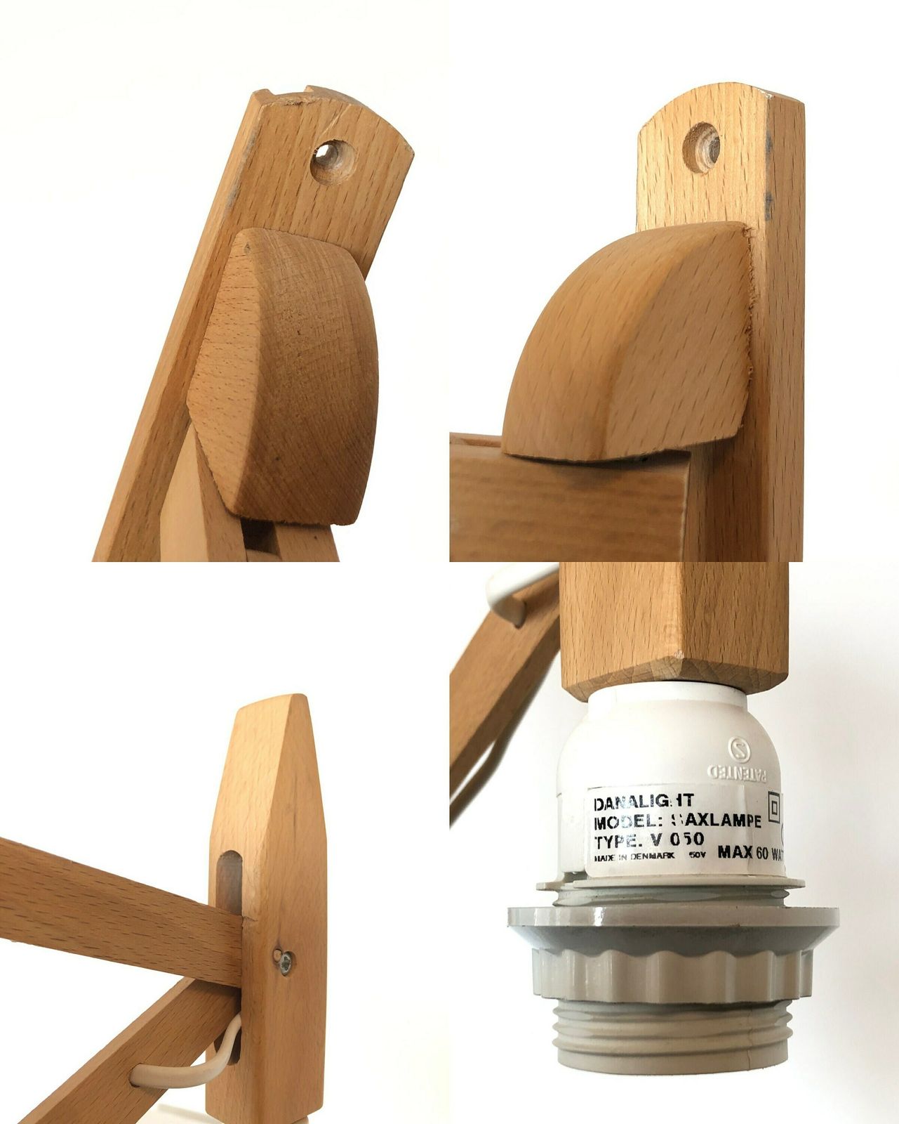 Mid Century Vintage Danalight Scissor Wall Lamp From Denmark In Wood With Blue Vintage Pleated Fabric Shade photo vintage