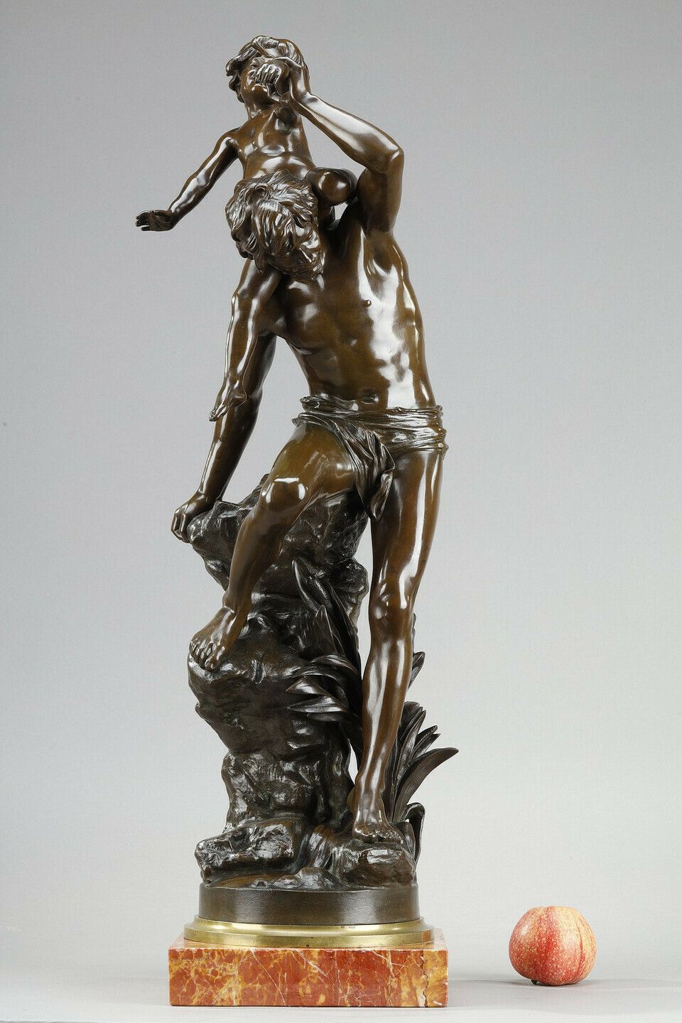 Brown Patina Bronze Of A Man Carrying A Child On His Back, By Gaston Leroux (1854 1942)