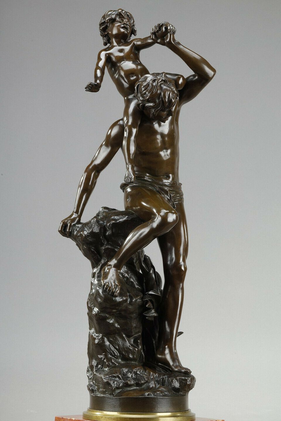 photo furniture Brown Patina Bronze Of A Man Carrying A Child On His Back, By Gaston Leroux (1854 1942)