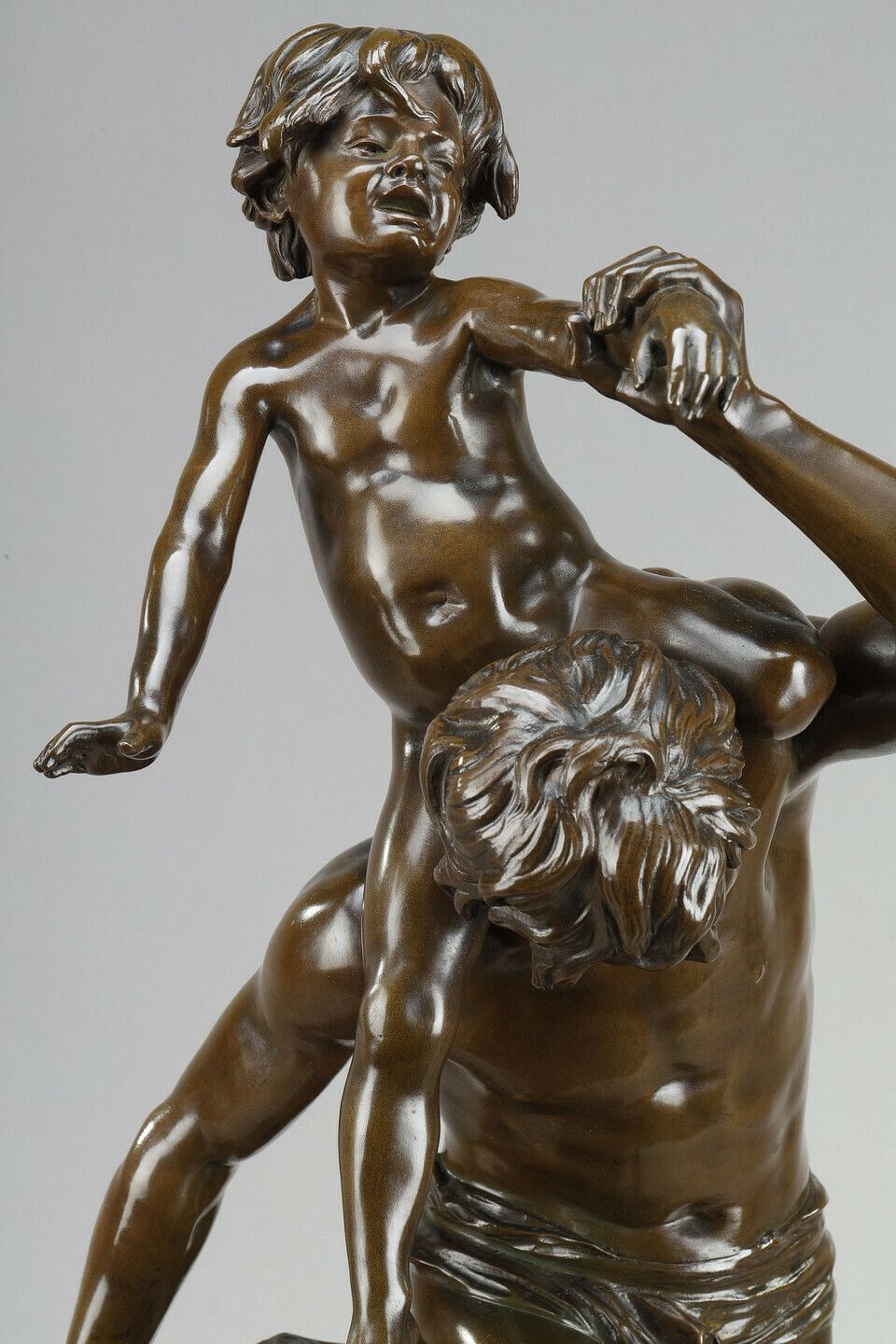 Home Decor Brown Patina Bronze Of A Man Carrying A Child On His Back, By Gaston Leroux (1854 1942) photo