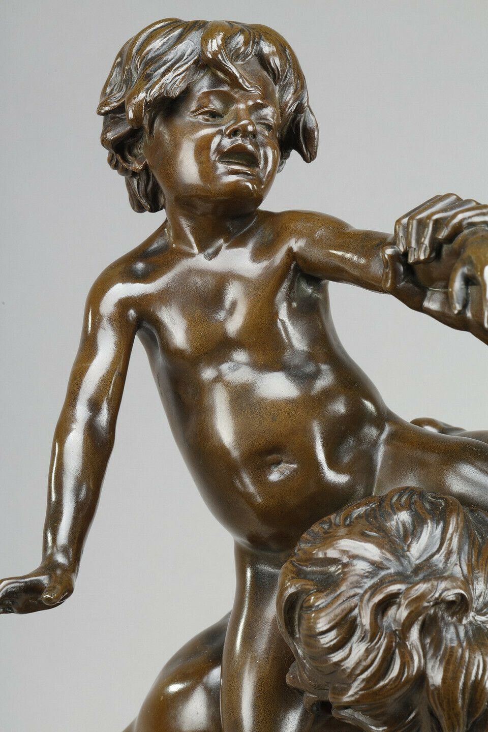 7009.0 Brown Patina Bronze Of A Man Carrying A Child On His Back, By Gaston Leroux (1854 1942) photo