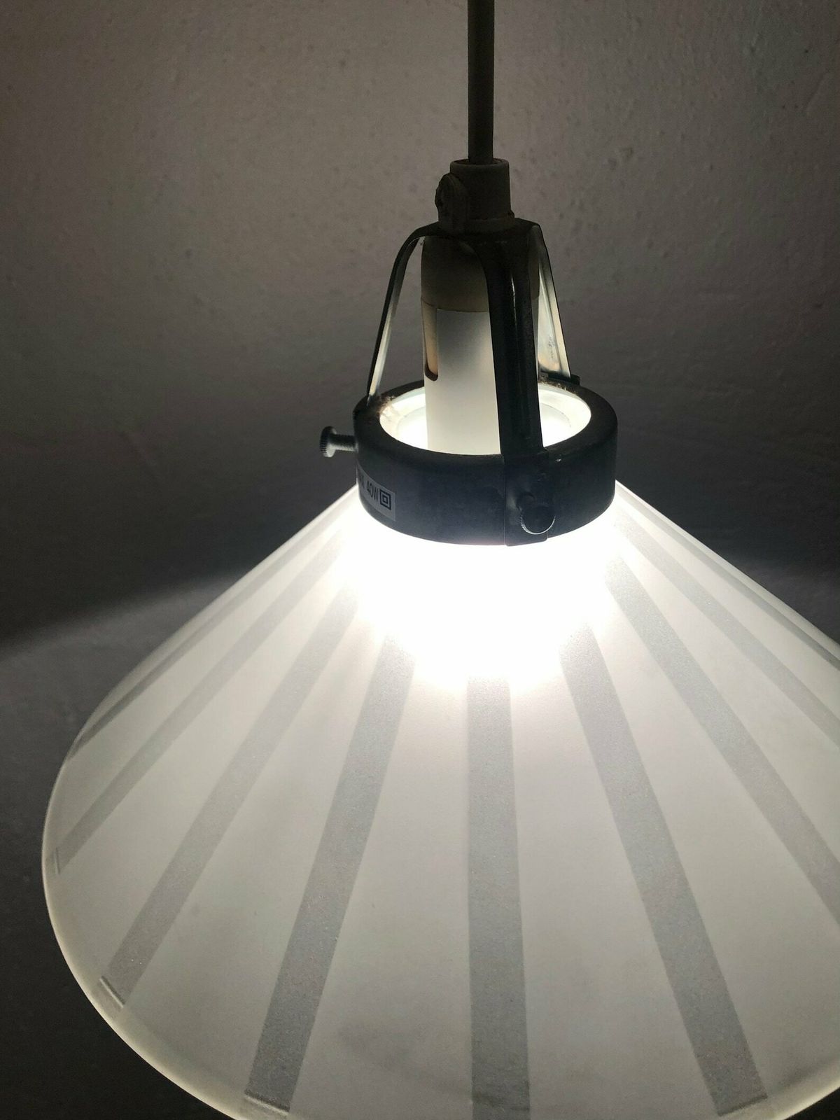 Pair Of Minimalist Danish Vintage Ceiling Lamps In Frosted And Tranparent Glass With Striped Pattern photo Lighting