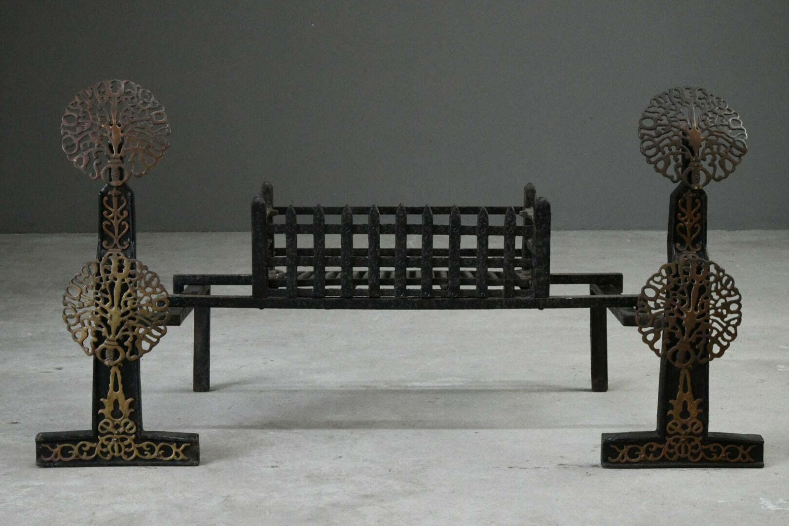 Ernest Gimson Style Arts And Crafts Fire Dogs & Basket photo furniture