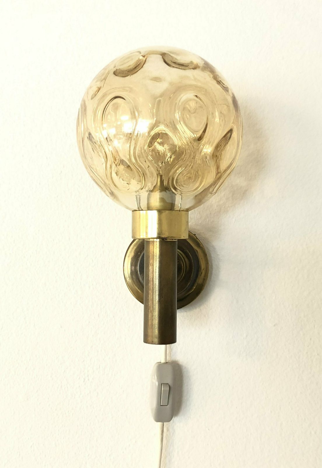 Elegant Danish Mid Century Design Wall Lamps With Globe Amber Glass Shade And Brass Wall Mount photo 155.0