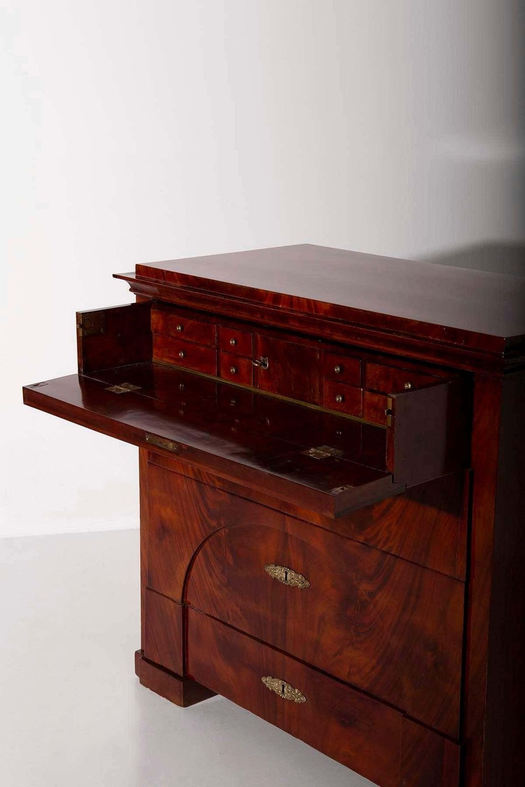photo furniture Antique Biedermeier Style Drop Front Mahogany Secretary Chest