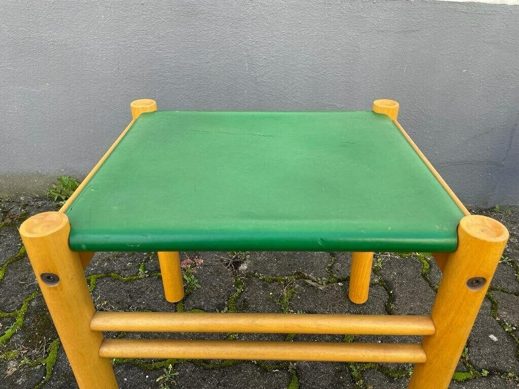 Ibisco Green Leather And Birch Wood Pair Of Stools, 1970s, Italy photo Furniture
