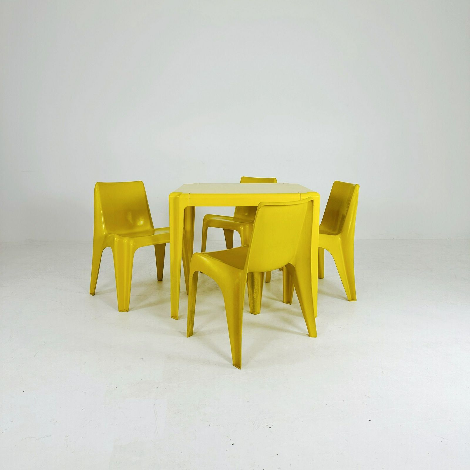 Yellow Set Of 4 Chairs & Table Space Age Bofinger Ba1171 Chair By Helmut Bätzner, 1970s photo Furniture