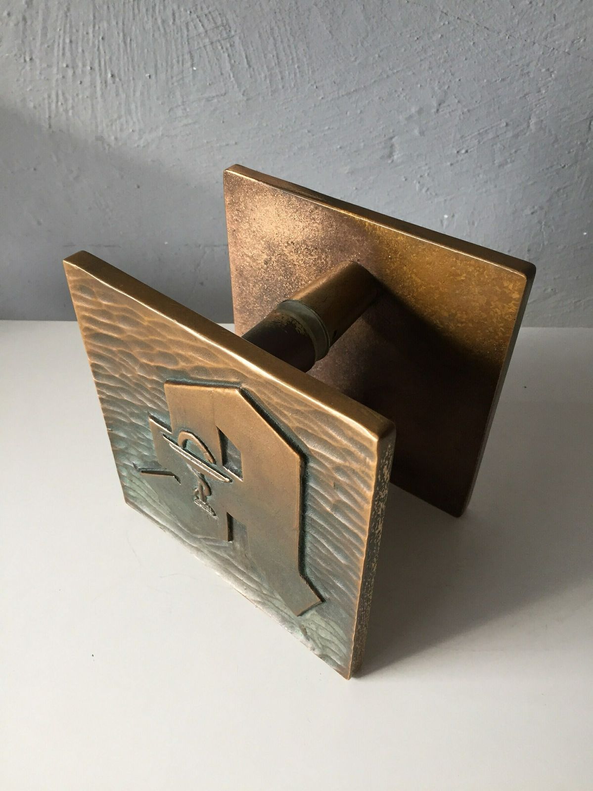 photo furniture Very Heavy Solid Bronze Square Door Handles   Apotheke Door Handles   1960s Germany