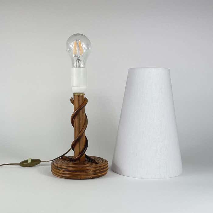801.0 Louis Sognot Rattan Bamboo Fabric Table Lamp, France 1950s photo
