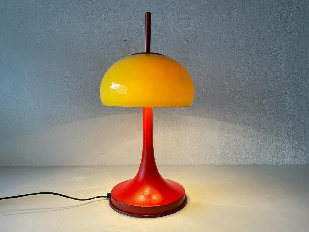 Italian Yellow Glass & Red Metal Iconic Model Pop Art Table Lamp, 1970s, Italy photo furniture
