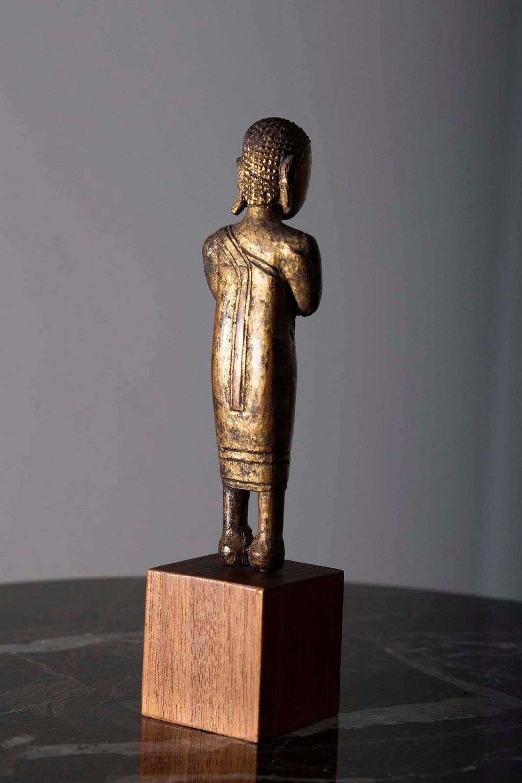 Sculpture Of A Buddhist Monk In Praying Wood Burma, 19th Century photo vinterior