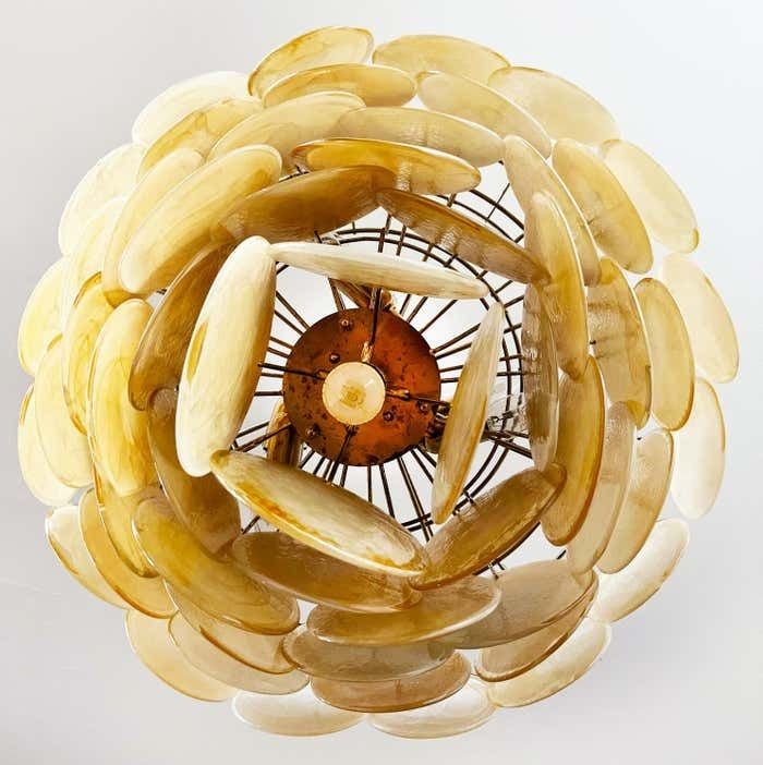 Lighting Gorgeous Murano Chandelier Space Age   57 Gold Alabaster Iridescent Glasses photo